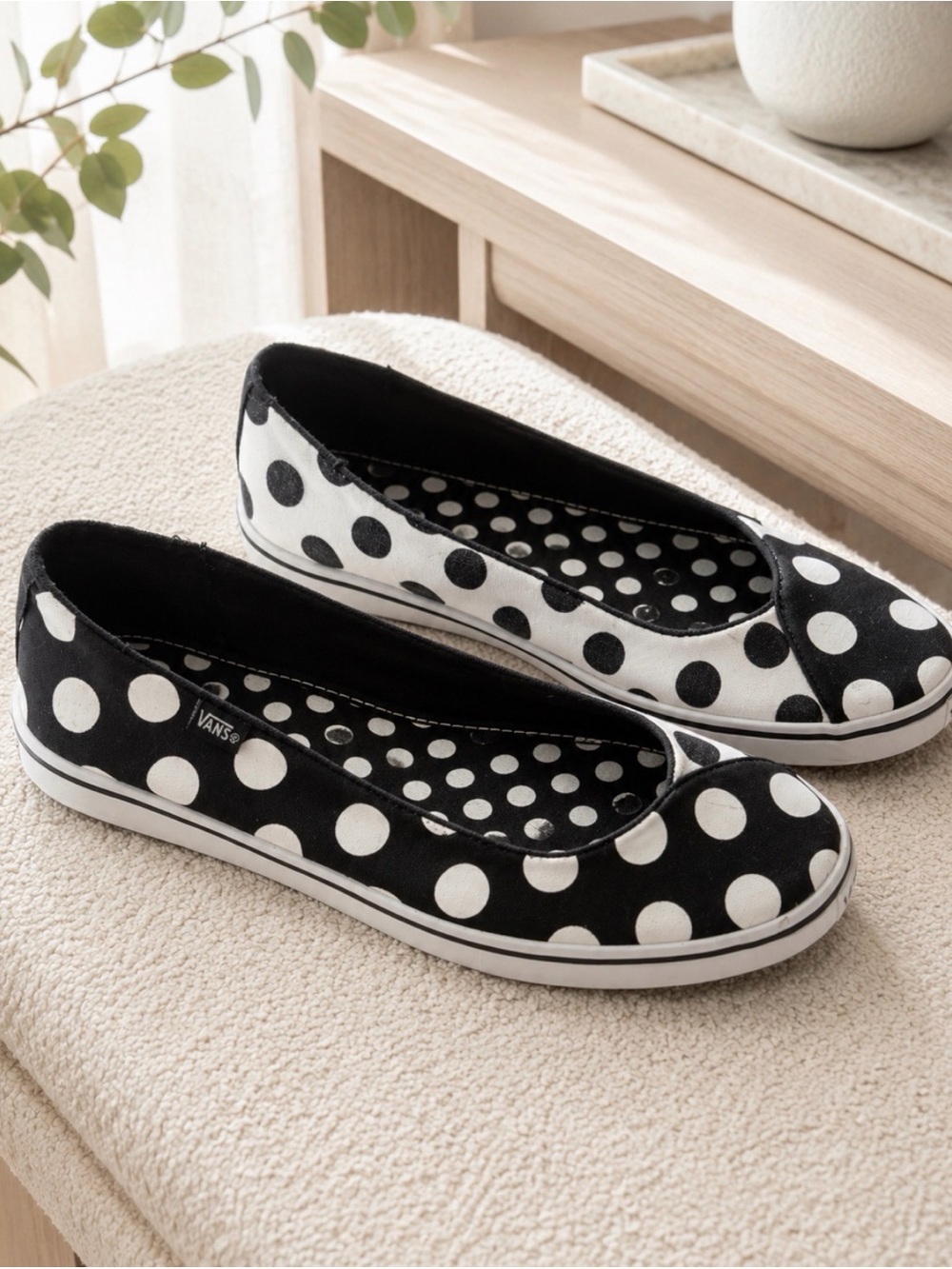 Vintage Y2K Vans Caliente Polka Dot Ballet Flats Black White S8.5